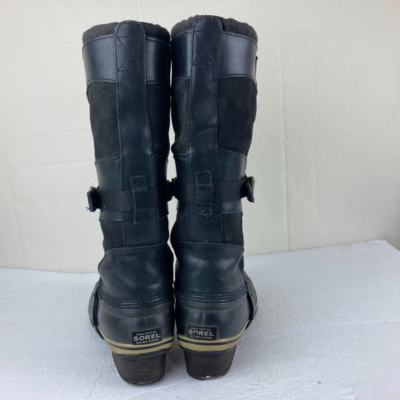 Sorel Conquest Carly Womens Sz 9.5 Leather Lace Up Winter Boots Black - Picture 10 of 15